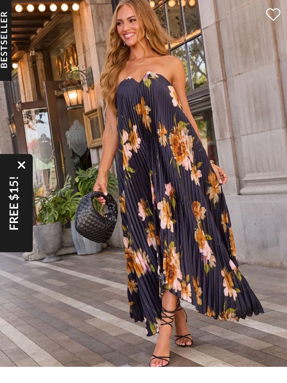 Vici Adrenia Pleated Floral Print Satin Maxi Dress
